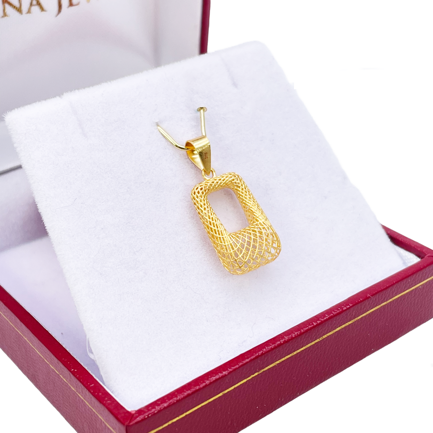 22ct Yellow Gold Mesh Matt Big Rectangle Pendant 23mm Length