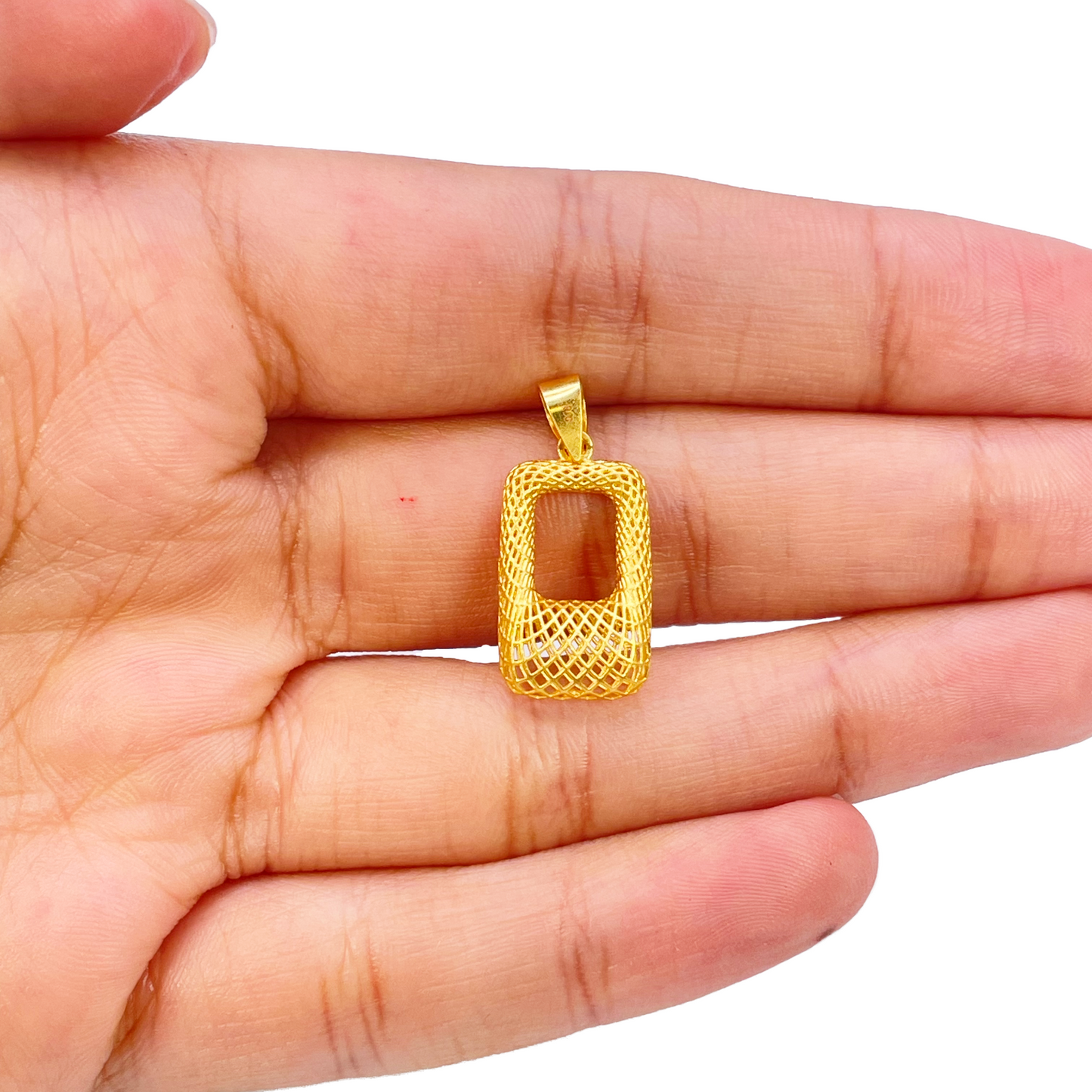 22ct Yellow Gold Mesh Matt Big Rectangle Pendant 23mm Length