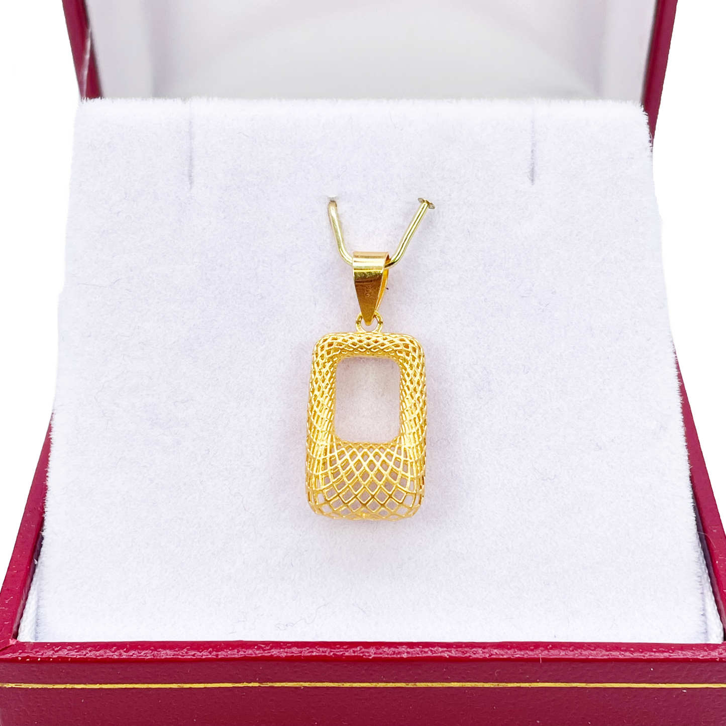 22ct Yellow Gold Mesh Matt Big Rectangle Pendant 23mm Length