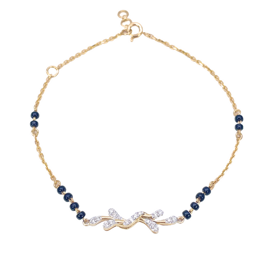 18ct Yellow Gold Natural Diamond 0.11ct Floral Mangalsutra Bracelet 7.5 Inches