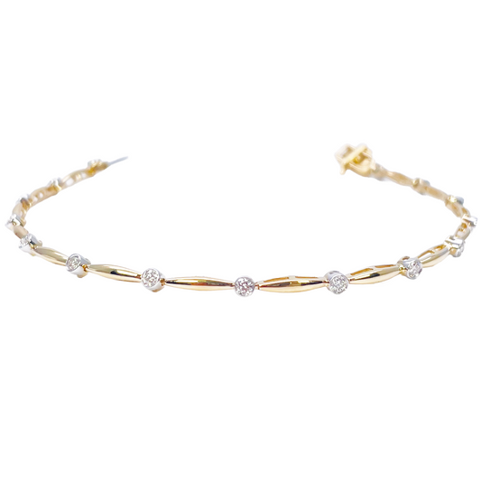 18ct Yellow Gold Round Natural Diamond Bamboo Bracelet 0.55ct 7 Inches
