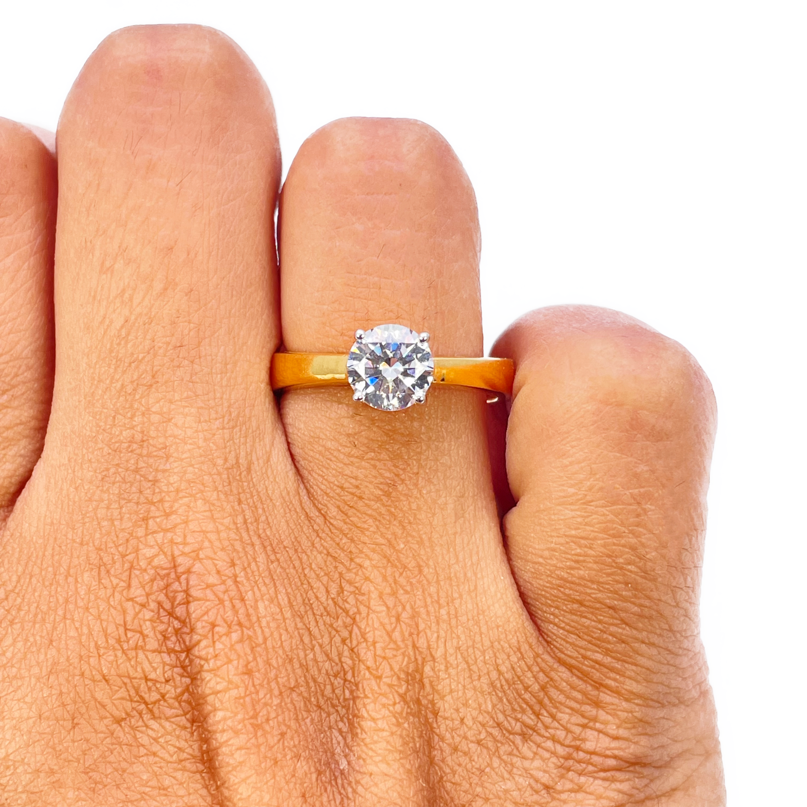 22ct Yellow Gold 4-Claw Cubic Zirconia Solitaire Ring 6.5 mm Width 