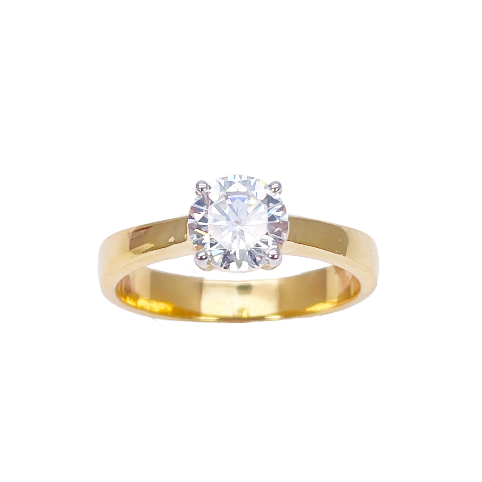 22ct Yellow Gold 4-Claw Cubic Zirconia Solitaire Ring 6.5 mm Width 