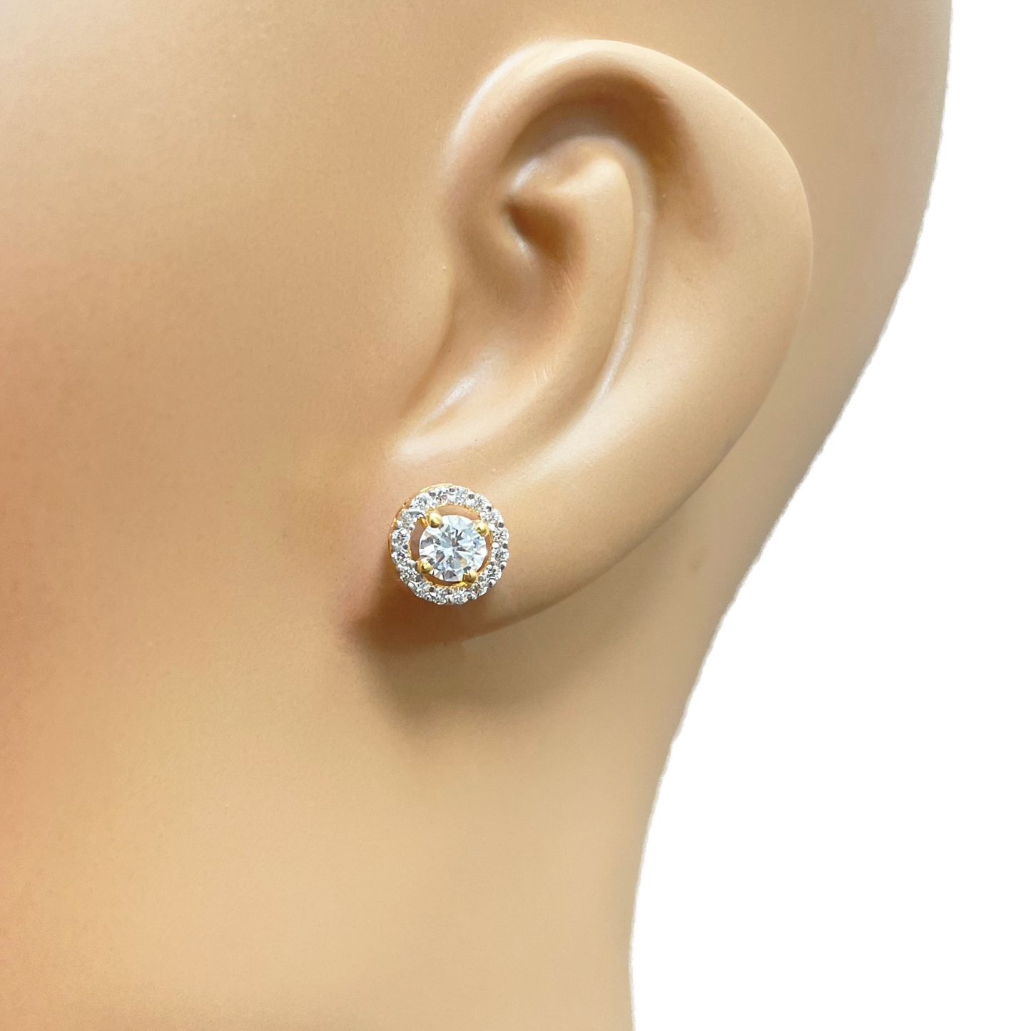 22ct Yellow Gold Sparkly Cubic Zirconia Halo 17.5 Inch Necklace, Pendant & Stud Earrings Set