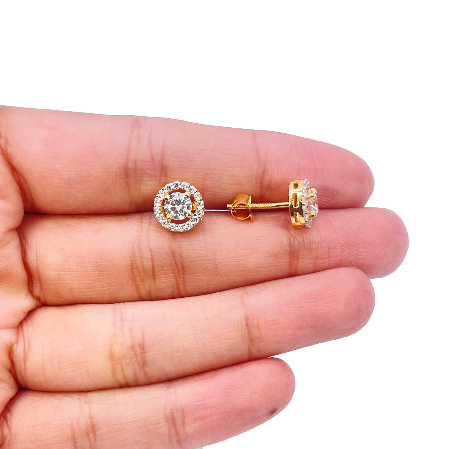 22ct Yellow Gold Sparkly Cubic Zirconia Halo 17.5 Inch Necklace, Pendant & Stud Earrings Set
