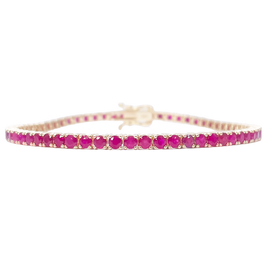 14ct Yellow Gold Natural Round Ruby Tennis Bracelet 5ct 7 Inches Length