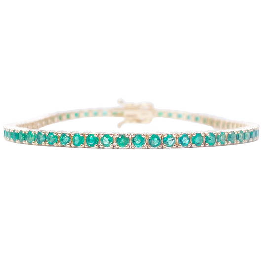 14ct Yellow Gold Natural Round Emerald Tennis Bracelet 3.20ct 7 Inches Length