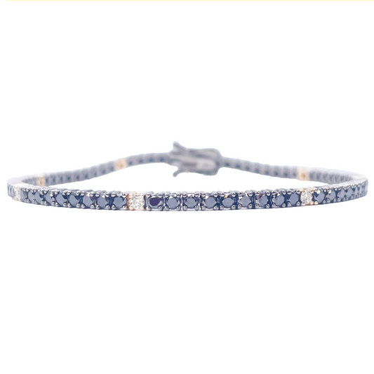 14ct Gold Black Diamond 4-Claw Tennis Bracelet 2.78ct 7 Inches & 2.5 mm Width