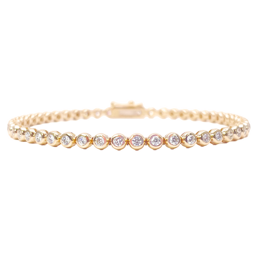 14ct Yellow Gold Natural Round Diamond Rubover Tennis Bracelet 1.30ct 7 Inch