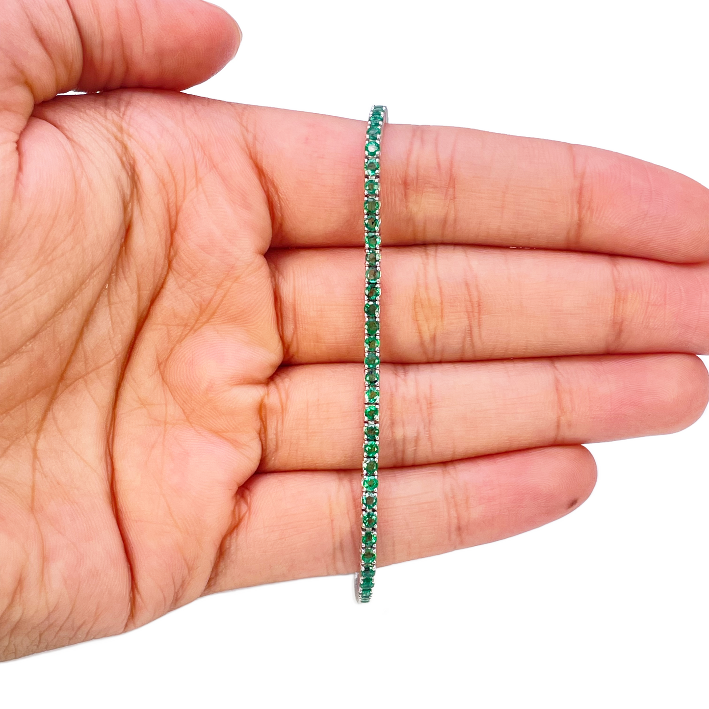 18ct White Gold Natural Round Emerald Tennis Bracelet 2.90ct 7 Inches Length