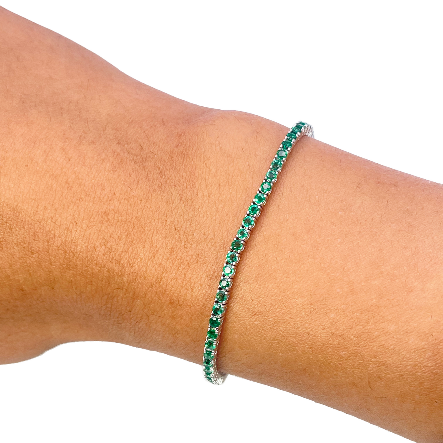 18ct White Gold Natural Round Emerald Tennis Bracelet 2.90ct 7 Inches Length