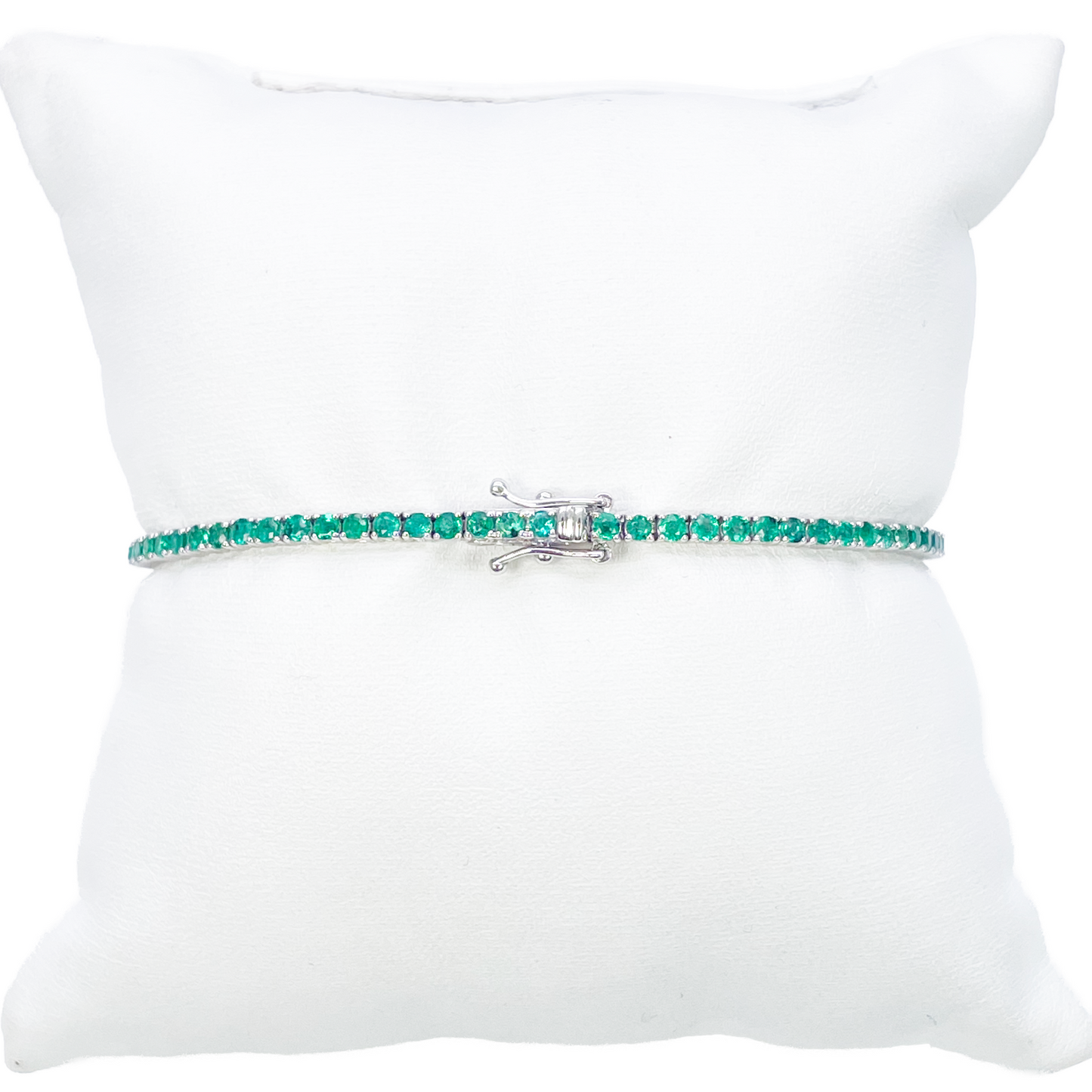 18ct White Gold Natural Round Emerald Tennis Bracelet 2.90ct 7 Inches Length