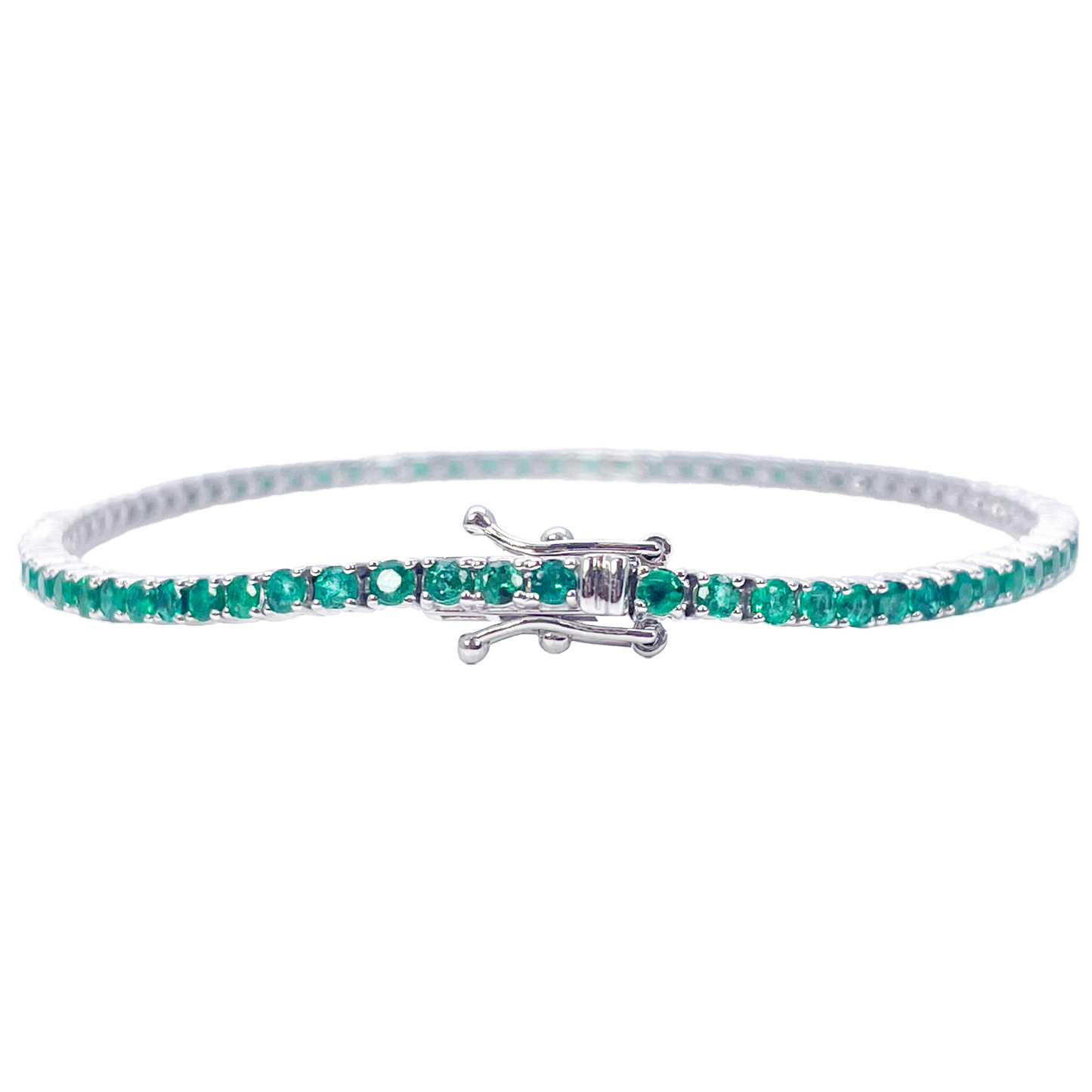 18ct White Gold Natural Round Emerald Tennis Bracelet 2.90ct 7 Inches Length