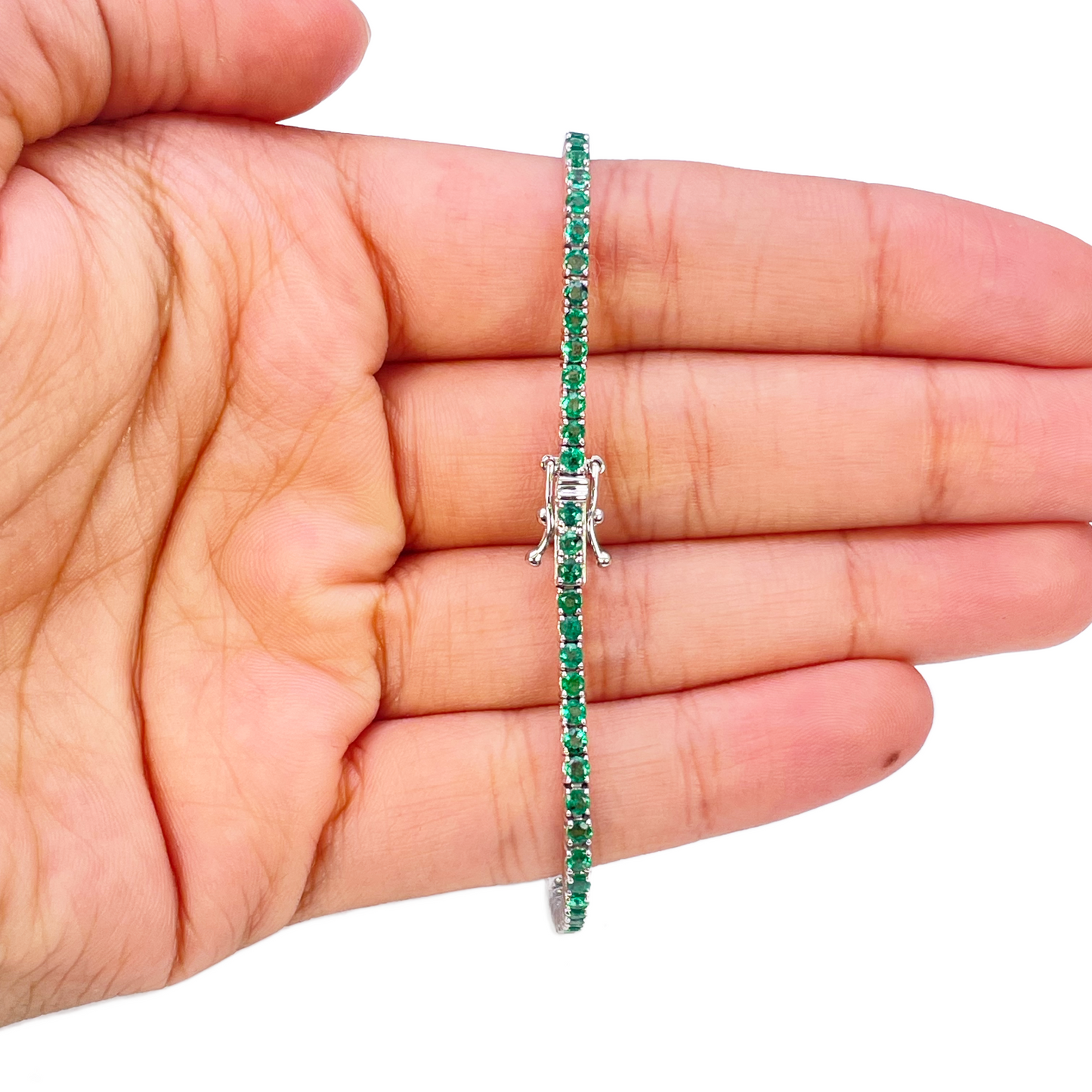 18ct White Gold Natural Round Emerald Tennis Bracelet 2.90ct 7 Inches Length