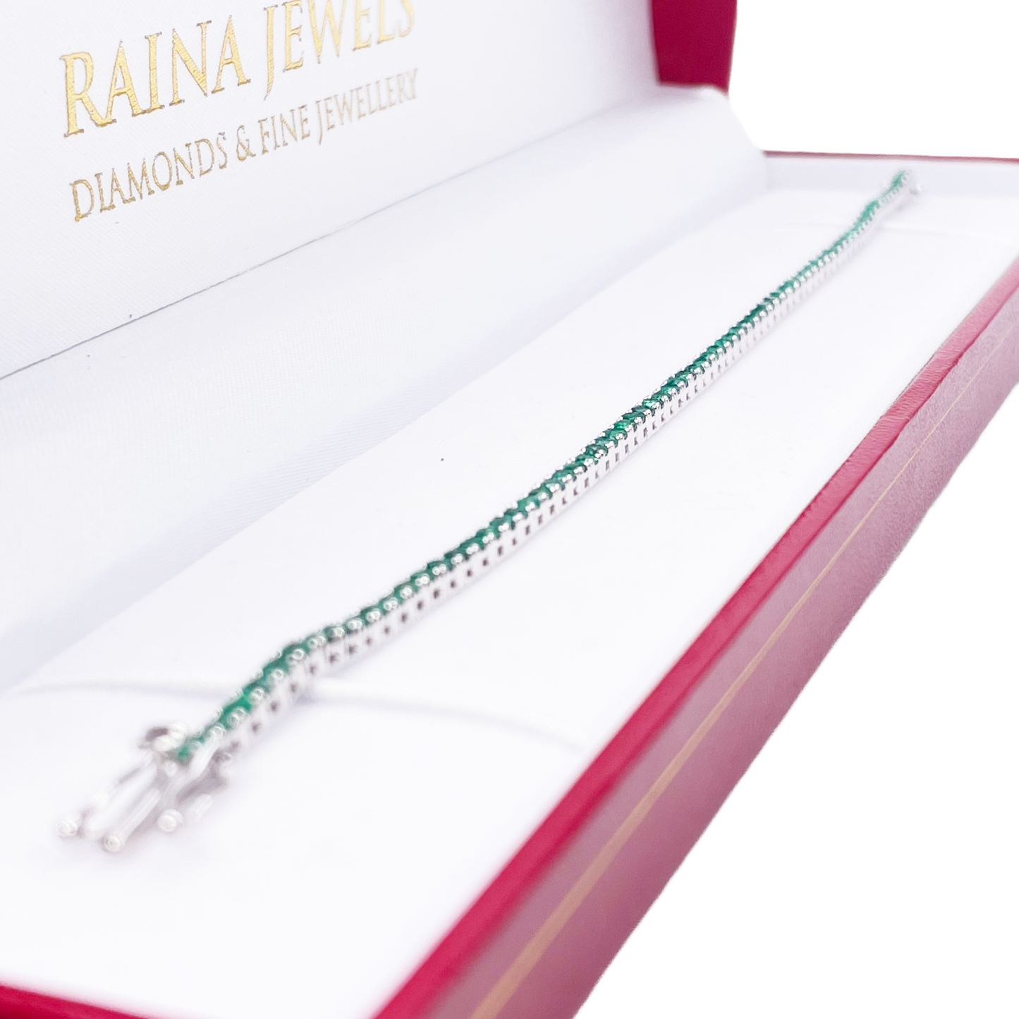 18ct White Gold Natural Round Emerald Tennis Bracelet 2.90ct 7 Inches Length