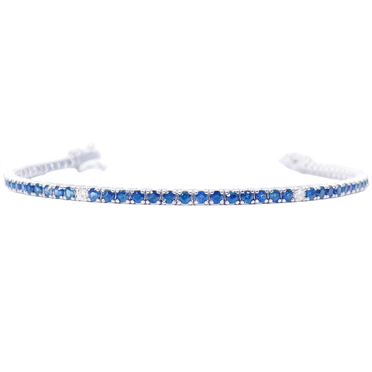 18ct White Gold Natural Round Sapphire & Diamond Tennis Bracelet 3.60ct 7 Inches