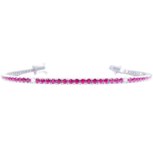 18ct White Gold Natural Round Ruby & Diamond Tennis Bracelet 3.25ct 7 Inches