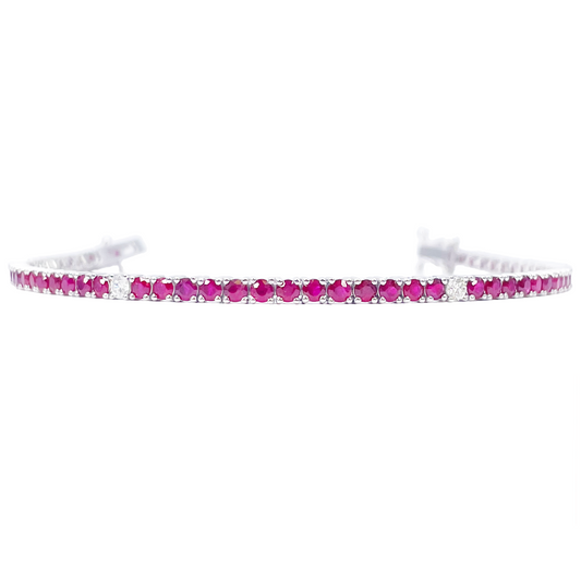 18ct White Gold Natural Round Ruby & Diamond Tennis Bracelet 4.90ct 7 Inches
