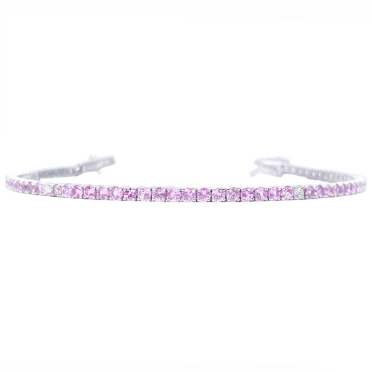 18ct White Gold Natural Round Pink Sapphire & Diamond Tennis Bracelet 5.40ct