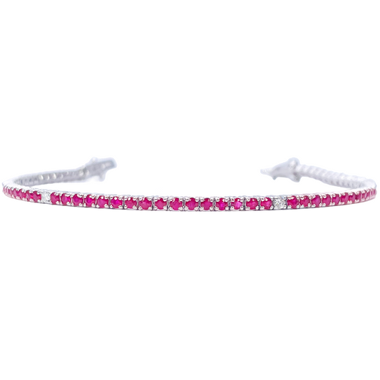 18ct White Gold Natural Round Ruby & Diamond Tennis Bracelet 2.30ct 7 Inches