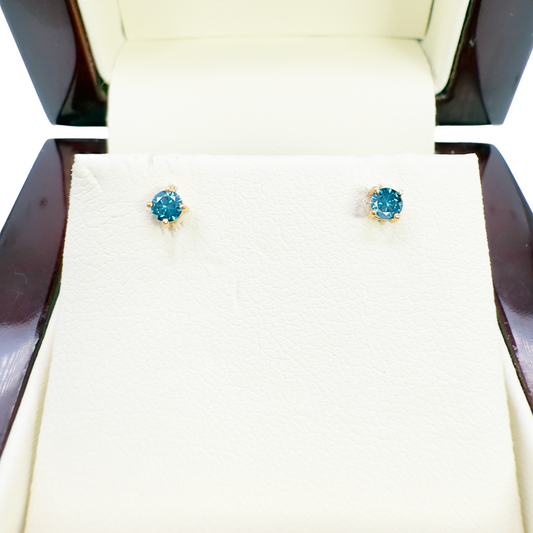 18ct Rose Gold & Natural Round 4-Claw Blue Diamond Children's Earrings 0.15ct