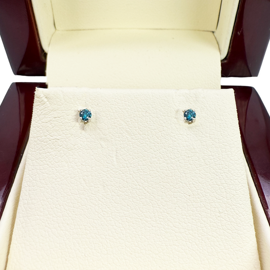 18ct White Gold & Natural Round 4-Claw Blue Diamond Children's Earrings 0.05ct
