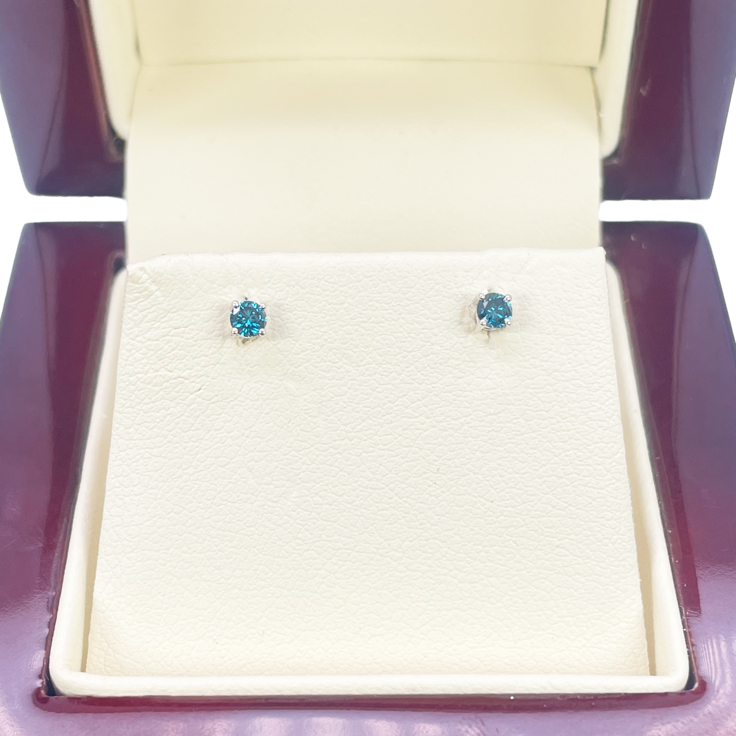 18ct White Gold & Natural Round 4-Claw Blue Diamond Children's Earrings 0.15ct