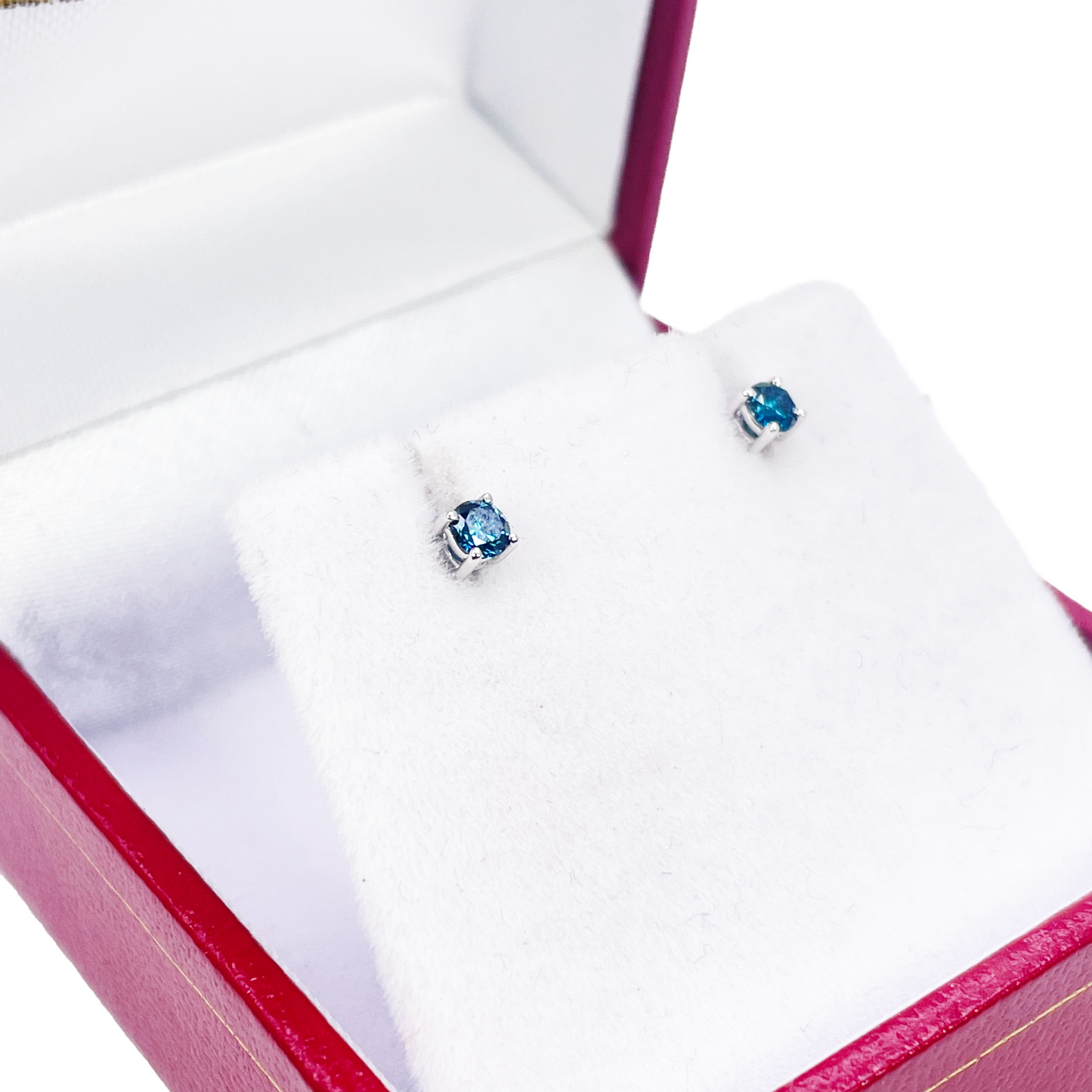 18ct White Gold & Natural Round 4-Claw Blue Diamond Children's Earrings 0.15ct