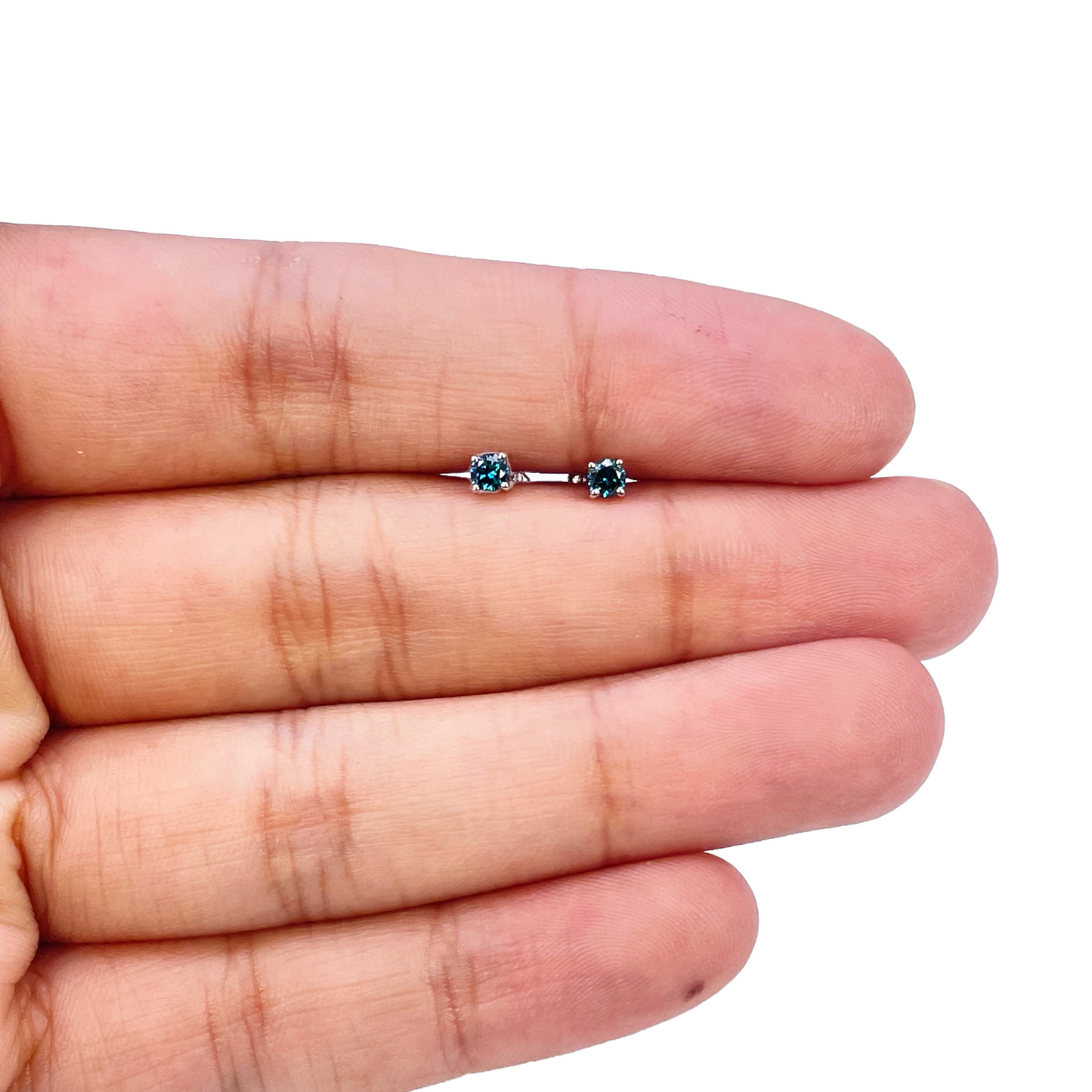 18ct White Gold & Natural Round 4-Claw Blue Diamond Children's Earrings 0.15ct