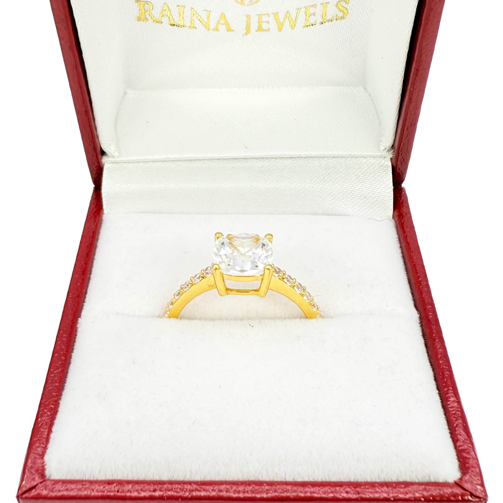 22ct Yellow Gold Cubic Zirconia Cushion Cut Pave Engagement Ring 7mm Width 