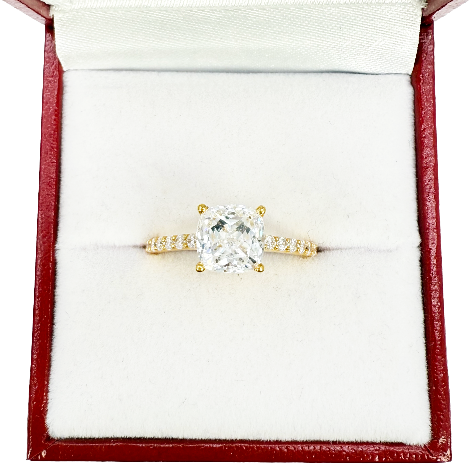22ct Yellow Gold Cubic Zirconia Cushion Cut Pave Engagement Ring 7mm Width 