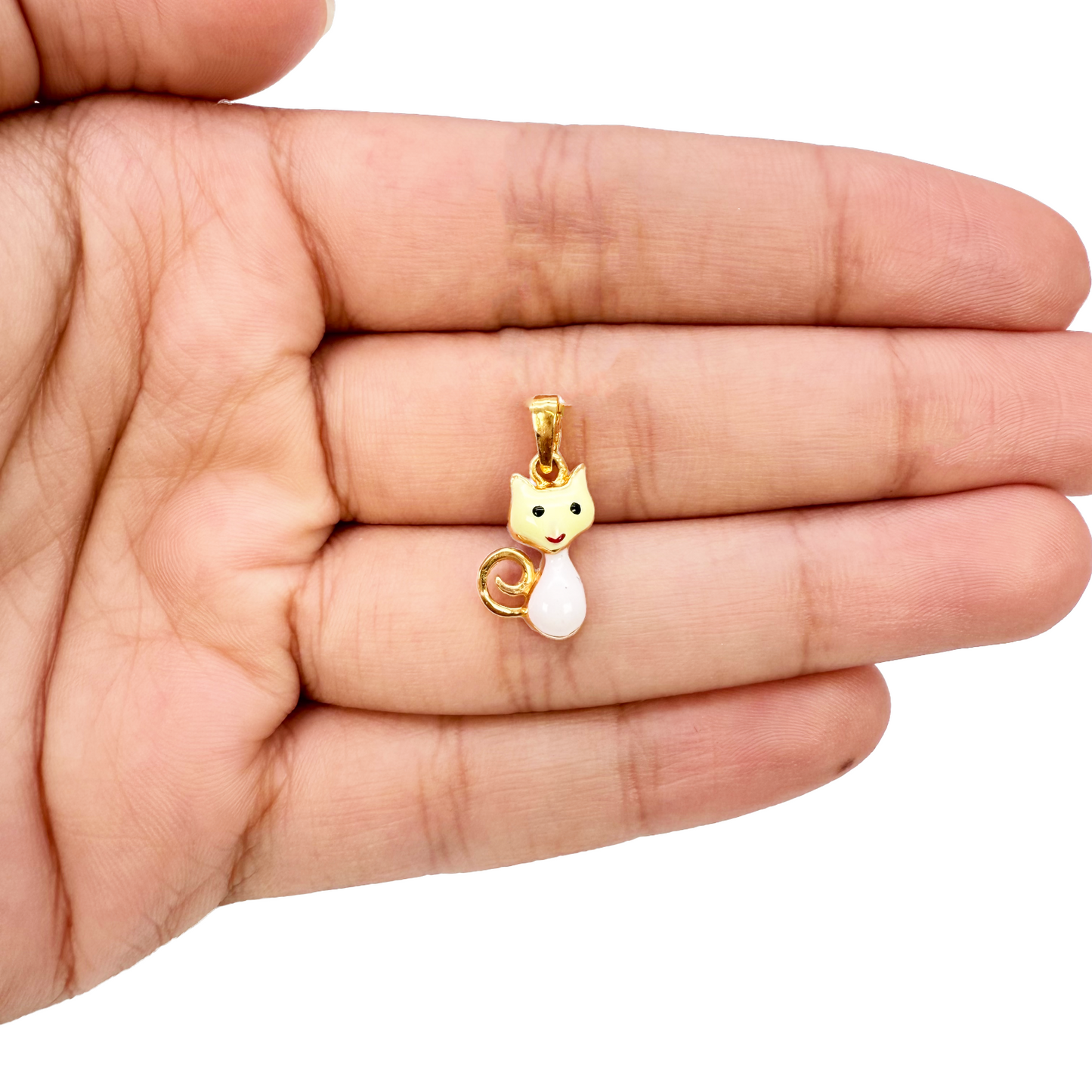 22ct Yellow Gold Cute Enamel Cat Children's Pendant And Earrings Set