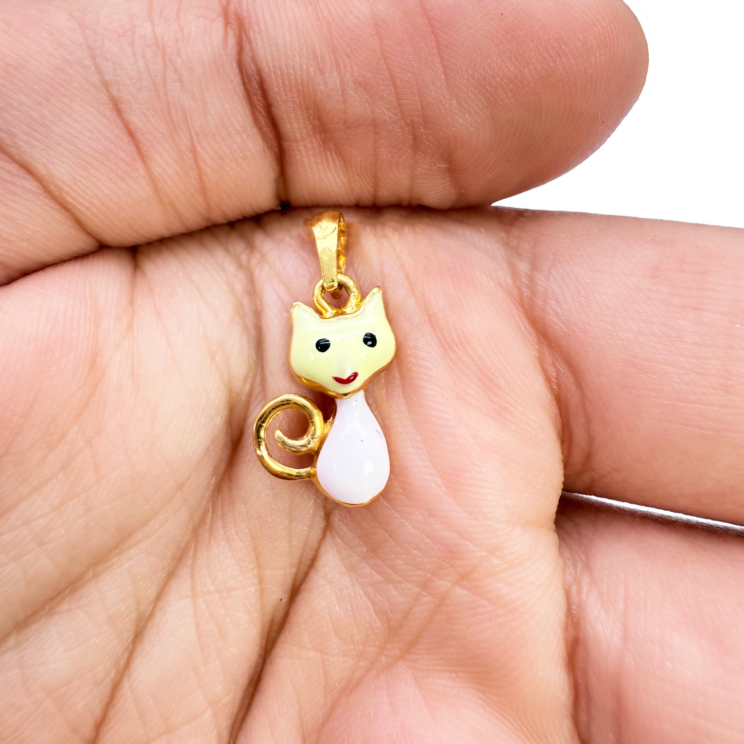 22ct Yellow Gold Cute Enamel Cat Children's Pendant And Earrings Set
