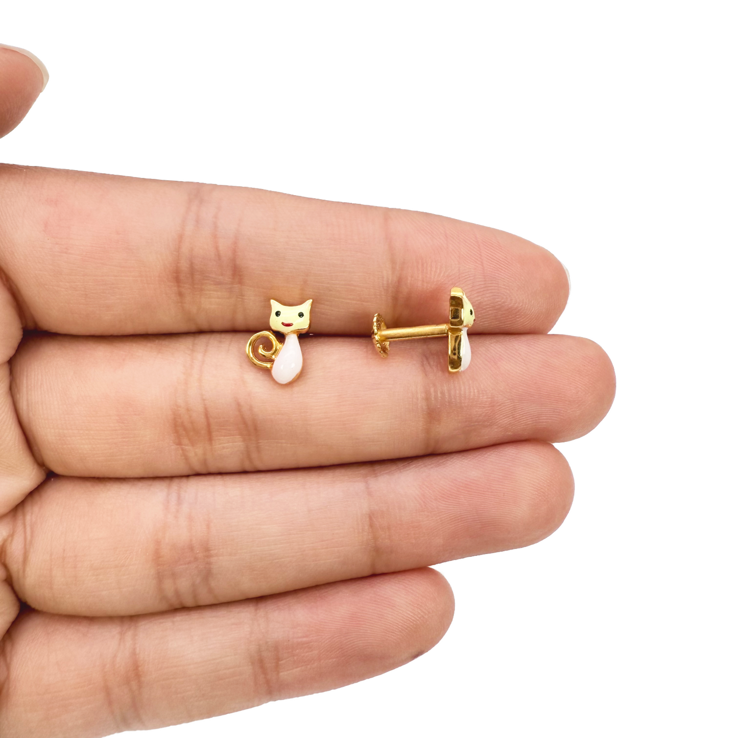 22ct Yellow Gold Cute Enamel Cat Children's Pendant And Earrings Set