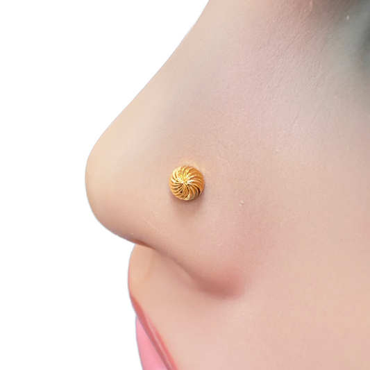 22ct Yellow Gold Diamond Cut Swirl For Nose Stud/Pin, Tragus & Helix 3.6mm Width