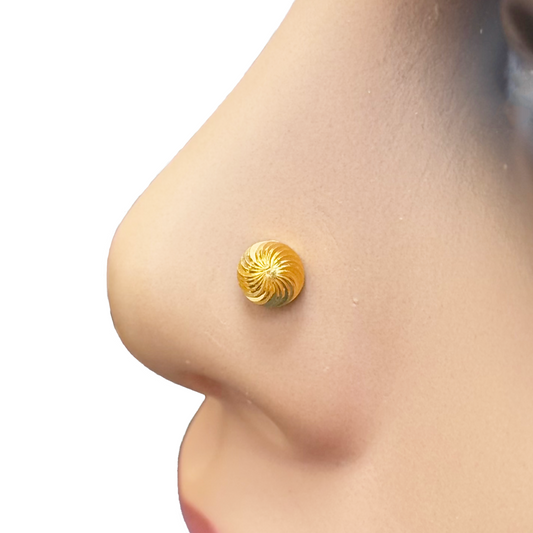 22ct Yellow Gold Diamond Cut Swirl For Nose Stud/Pin, Tragus & Helix 4.8mm Width