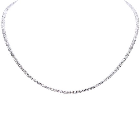 18ct White Gold 4-Claw Natural Diamond Tennis Necklace 6.00ct 17.5 Inches