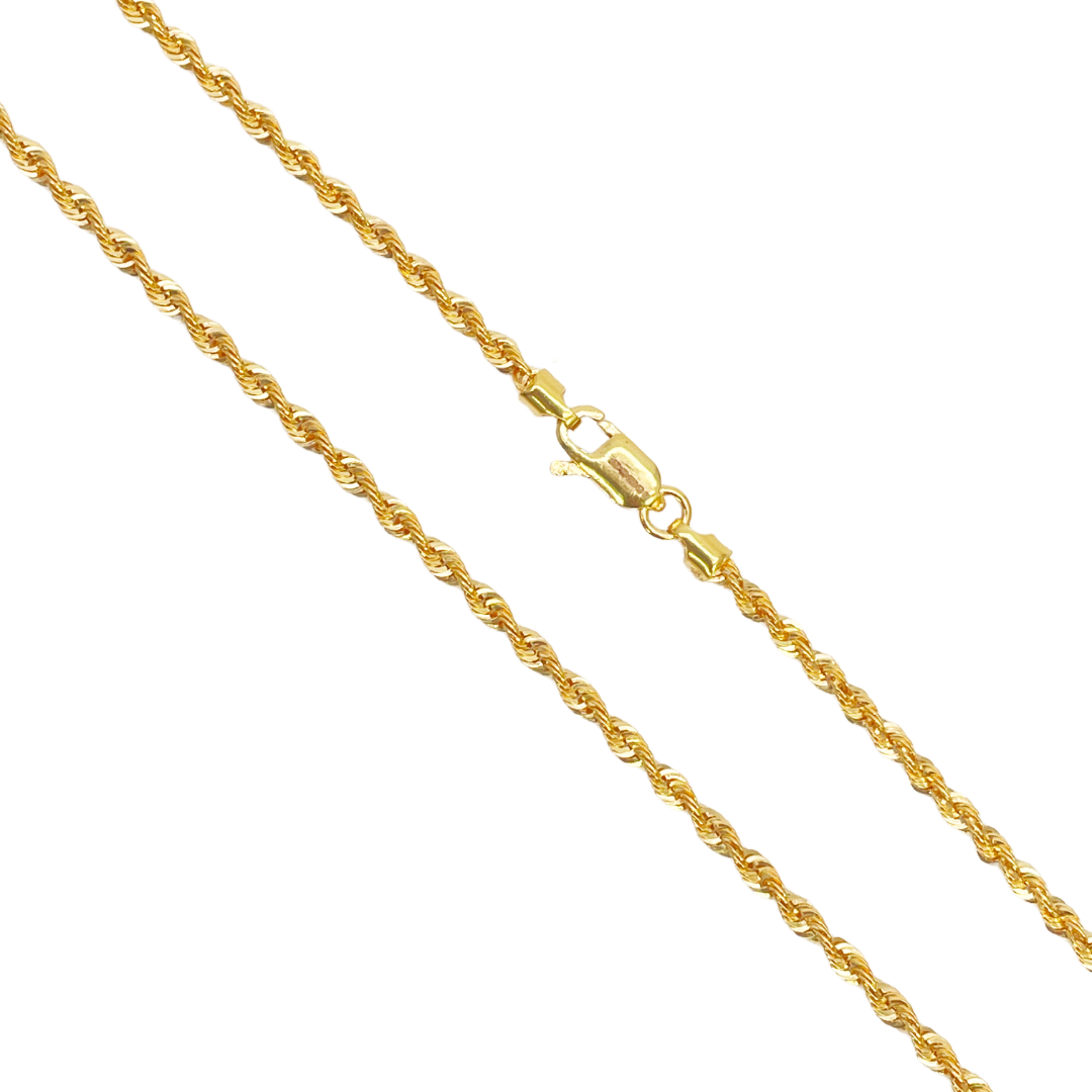 22ct Yellow Gold Lightweight Hollow Rope Chain Necklace 20 Inches 2.2mm Width