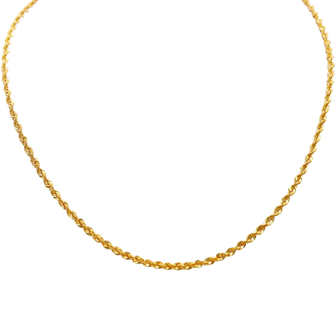 22ct Yellow Gold Lightweight Hollow Rope Chain Necklace 20 Inches 2.2mm Width