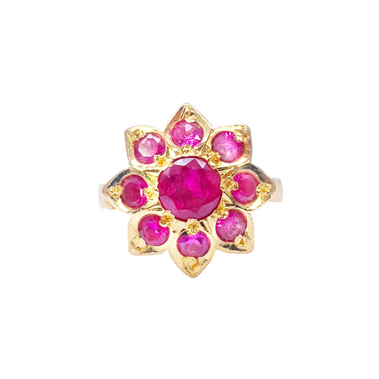 22ct Yellow Gold Cubic Zirconia Vintage Design Flower Cocktail Ring 16.3mm Width