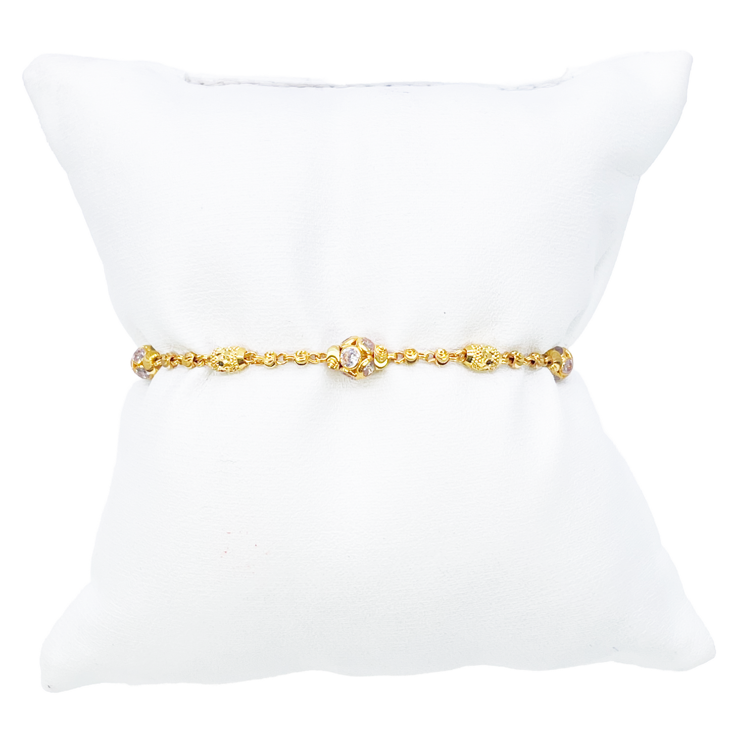 22ct Yellow Gold Sparkly Cubic Zirconia Glitter Ball & Diamond Cut Beads Ladies Bracelet