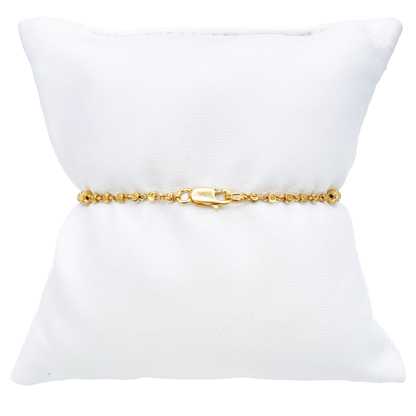 22ct Yellow Gold Sparkly Cubic Zirconia Glitter Ball & Diamond Cut Beads Ladies Bracelet