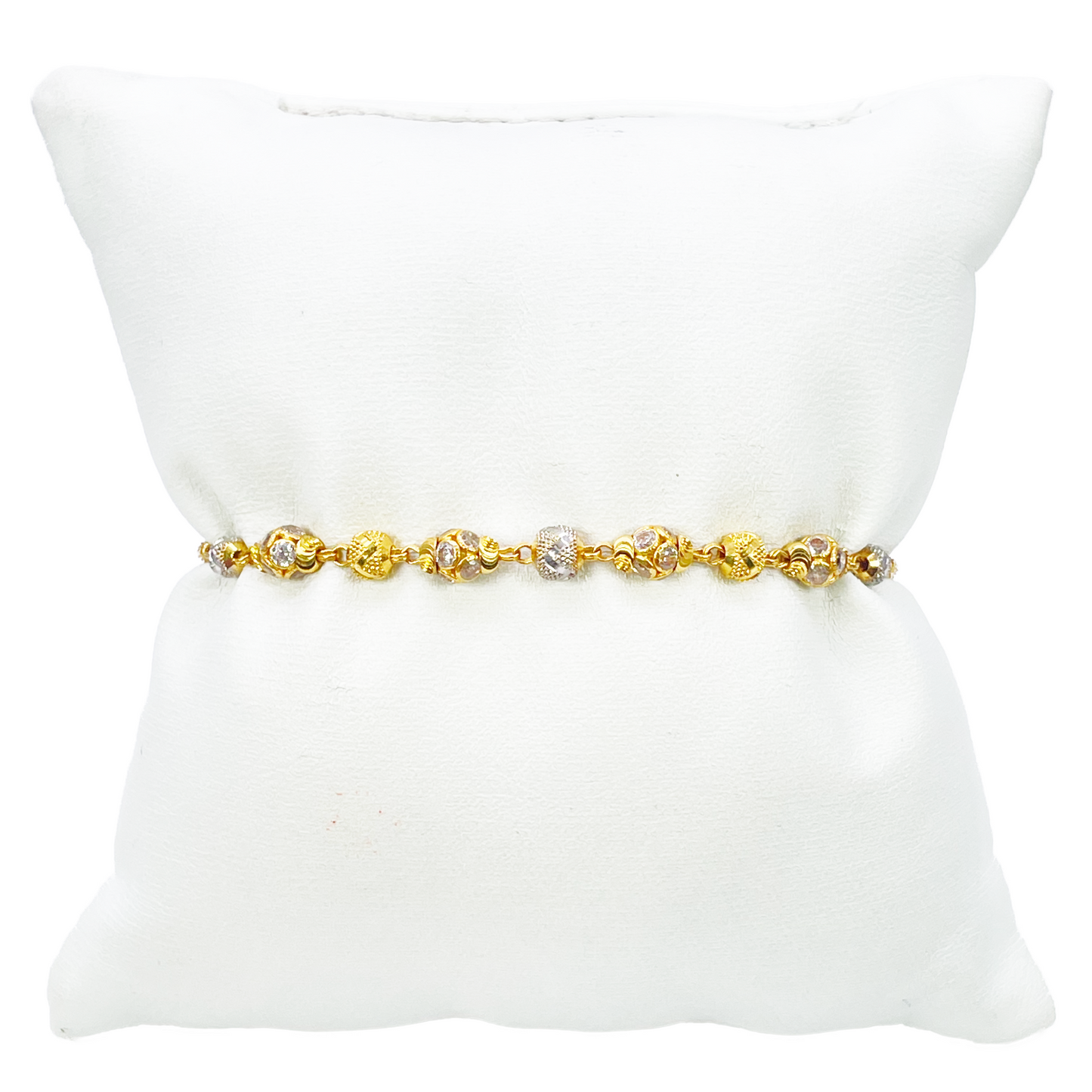 22ct Yellow Gold Sparkly Glitter Ball & Two-Tone Diamond Cut Beaded Bracelet 