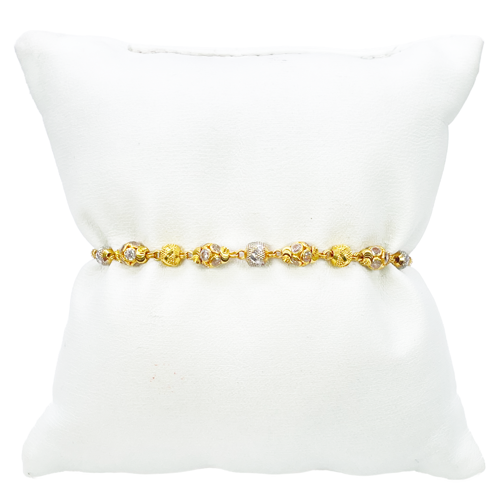 22ct Yellow Gold Sparkly Glitter Ball & Two-Tone Diamond Cut Beaded Bracelet 