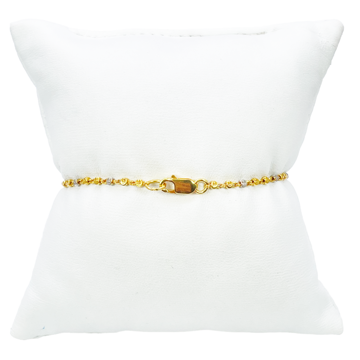 22ct Yellow Gold Sparkly Glitter Ball & Two-Tone Diamond Cut Beaded Bracelet 
