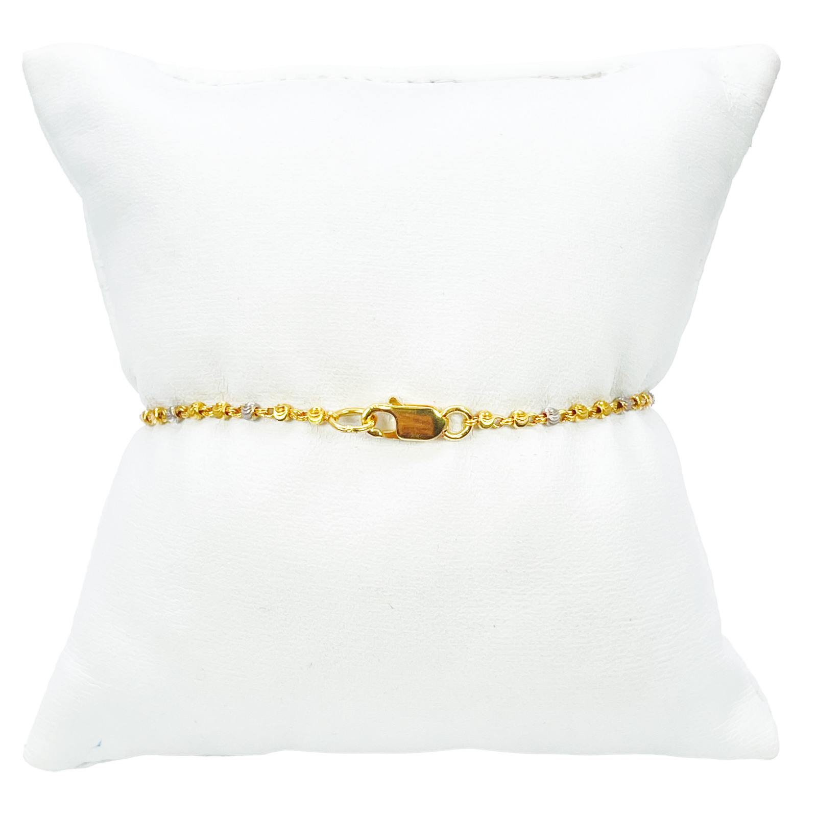 22ct Yellow Gold Sparkly Glitter Ball & Two-Tone Diamond Cut Beaded Bracelet 