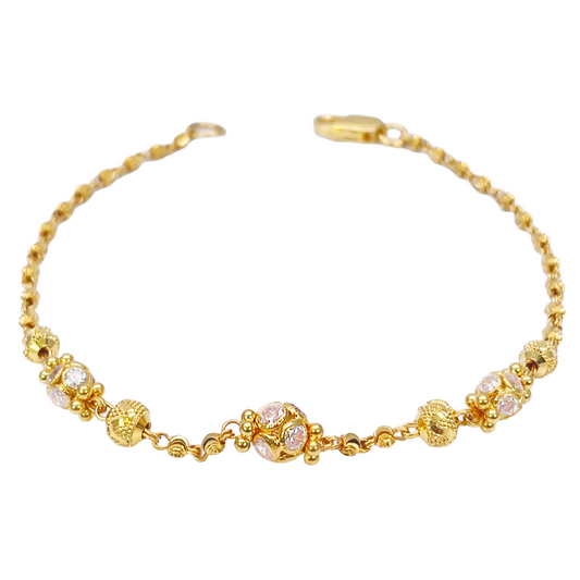 22ct Yellow Gold Sparkly Glitter Ball & Textured Diamond Cut Beaded Bracelet