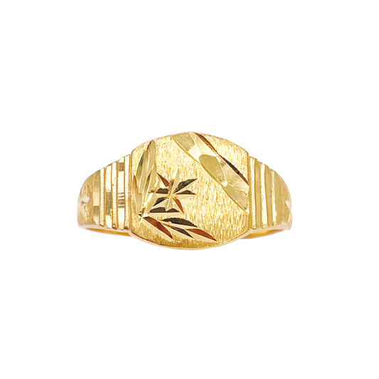 22ct Yellow Gold Diamond Cut High Polished & Textured Mens Signet Ring 