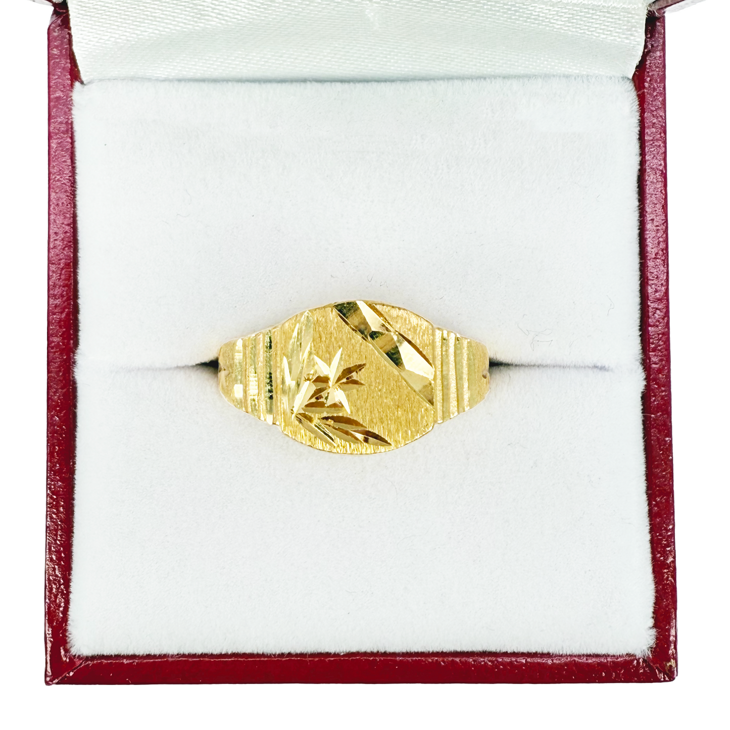 22ct Yellow Gold Diamond Cut High Polished & Textured Mens Signet Ring 