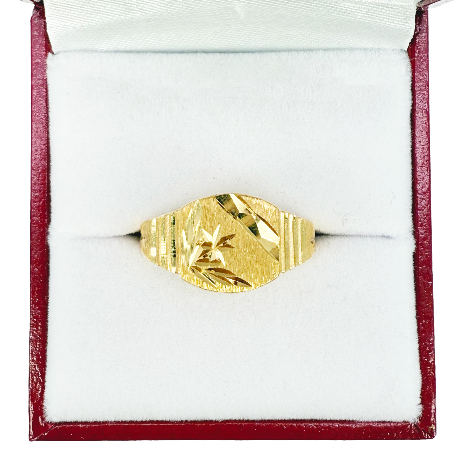 22ct Yellow Gold Diamond Cut High Polished & Textured Mens Signet Ring 